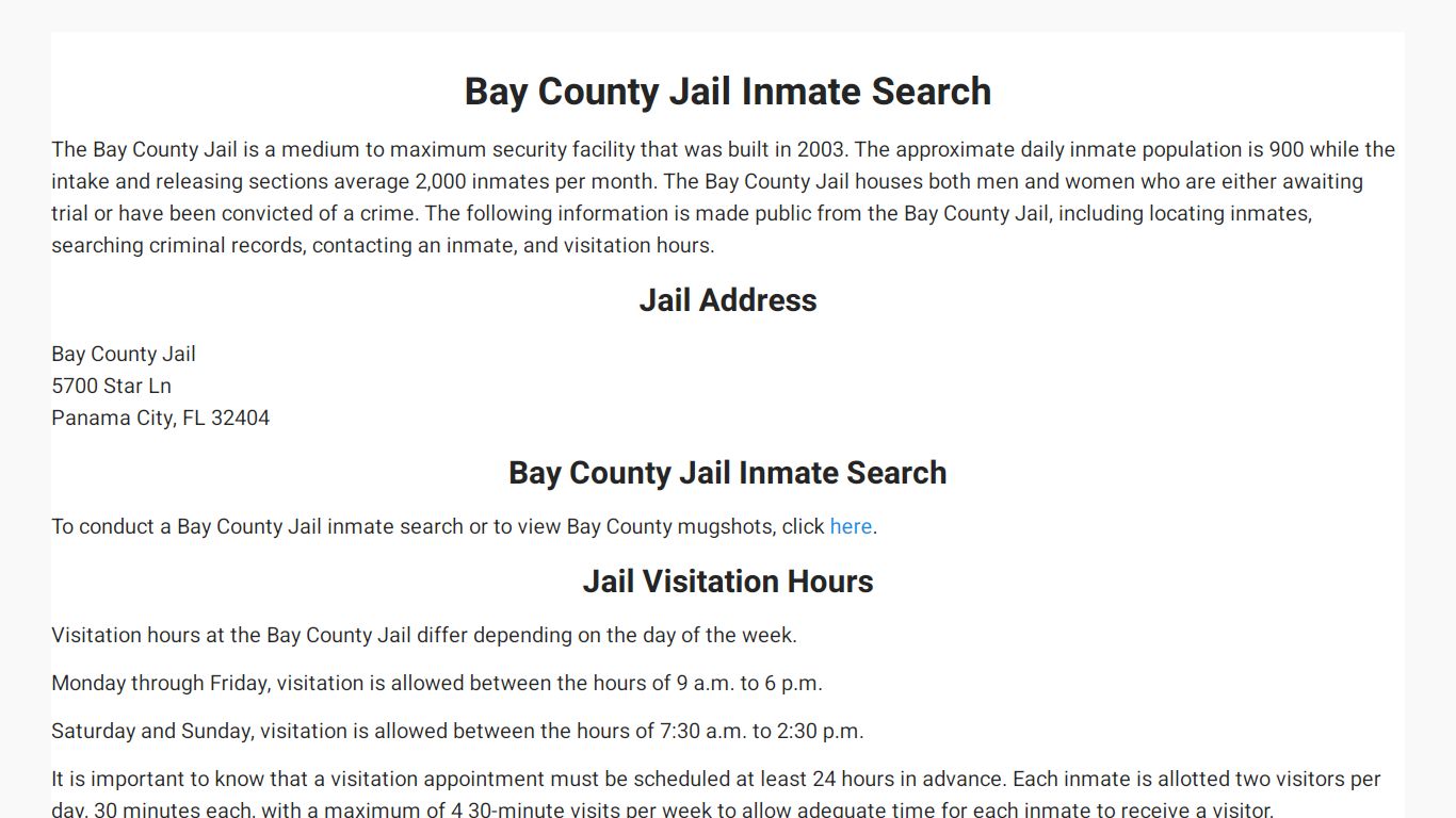 Bay County Jail Inmate Search